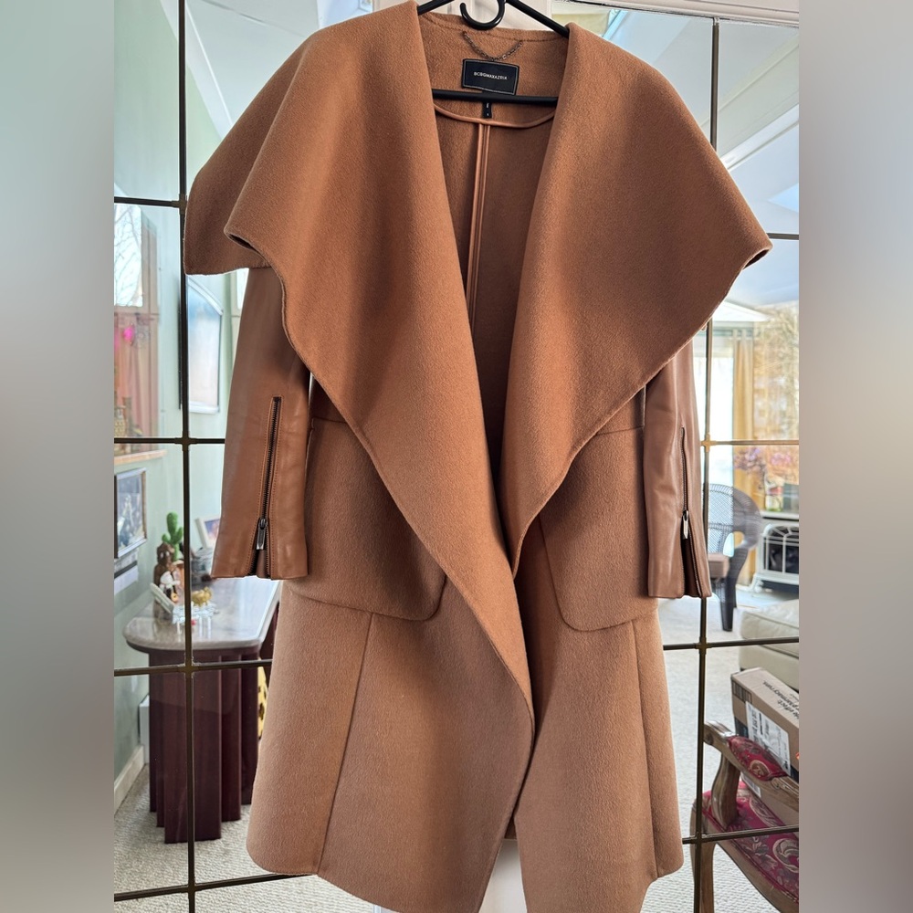 BCBGMAXAZRIA Fiona Draped Wool Coat in Camel
Size Small